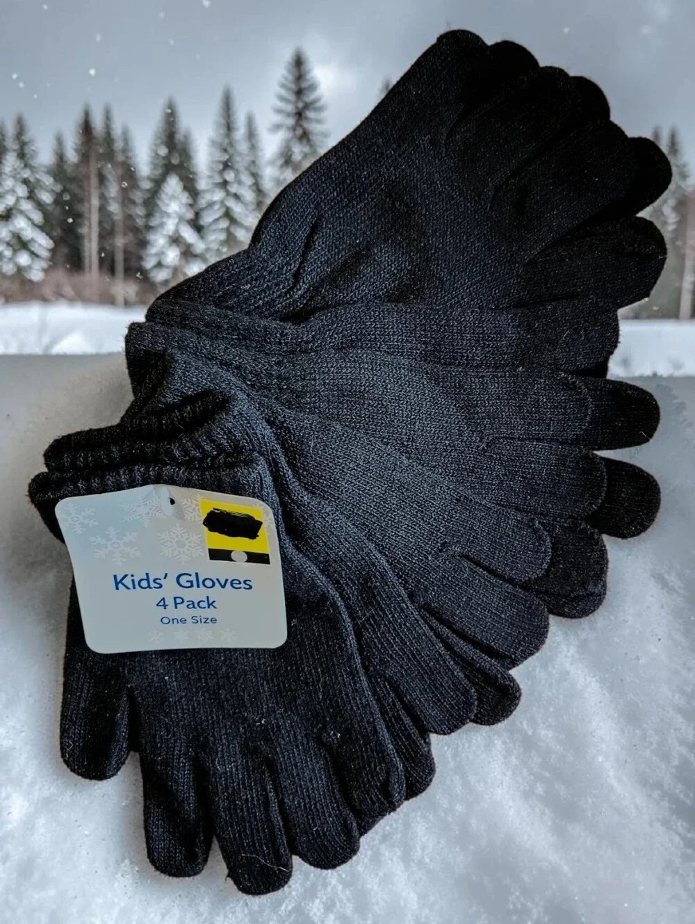 NWT Kid's Boy Girl Unisex Knit Winter Gloves 4 Pack  Black Ski Skate Sledding